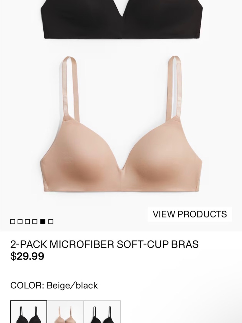 H&M 2-Pack Soft-Cup Bras in Beige and Black 34A